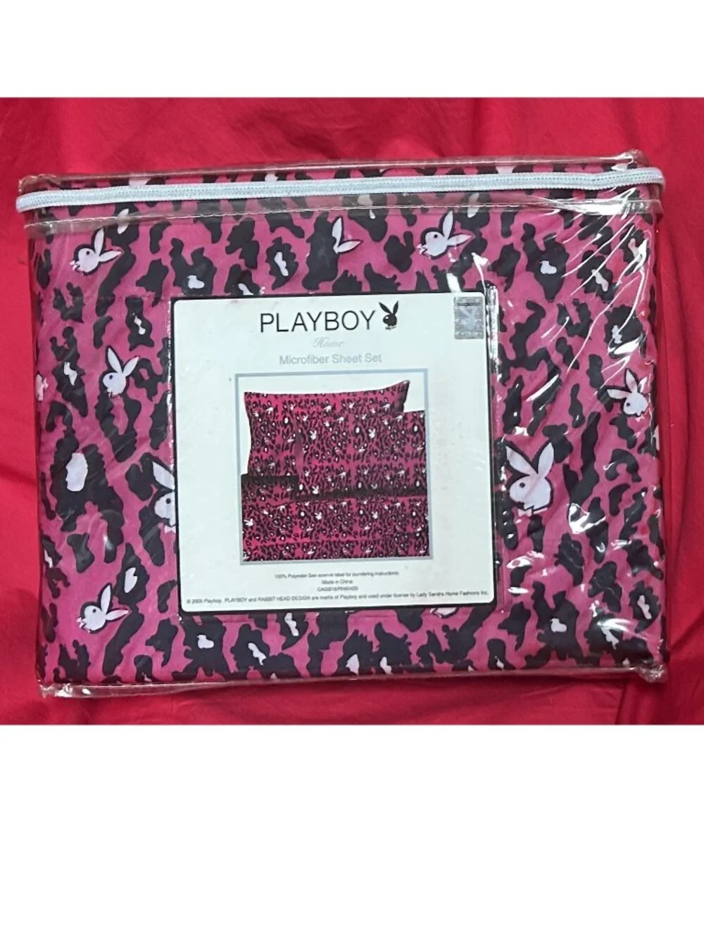 vtg~Playboy Bunny Rabbit Head Hot pink leopard cheetah Sheet set~Full size 4pc